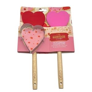 The Bakehouse by Ciroa Heart Spatula and Cookie Cutter Set Red and Pink New!